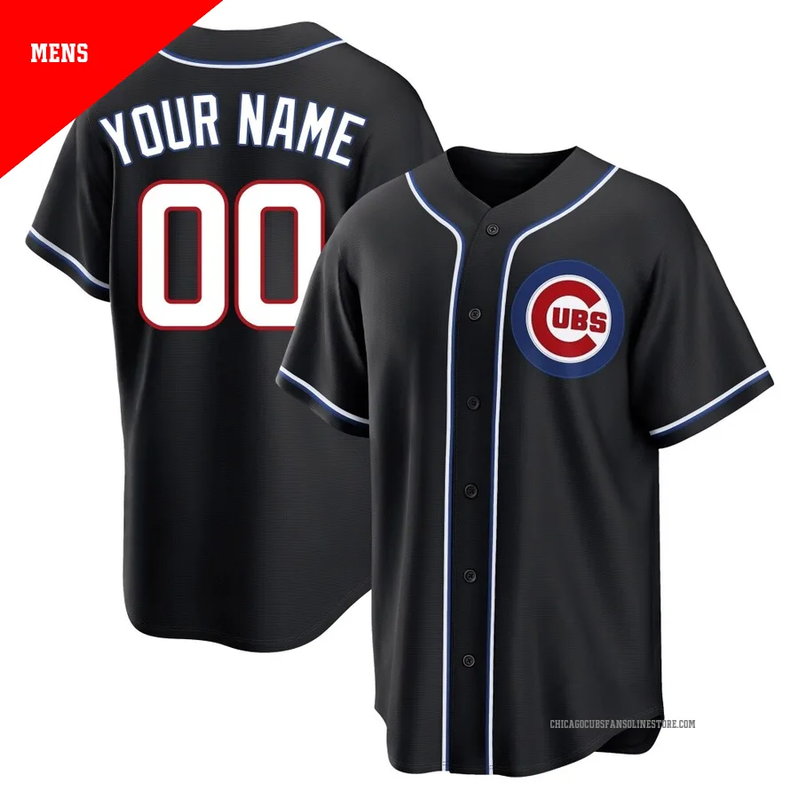 Chicago Cubs ＃00 Custom Men's Replica Fashion Out Jersey - Black