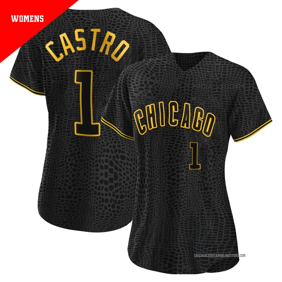 Chicago Cubs ＃1 Willi Castro Women's Authentic Snake Skin City Jersey - Black
