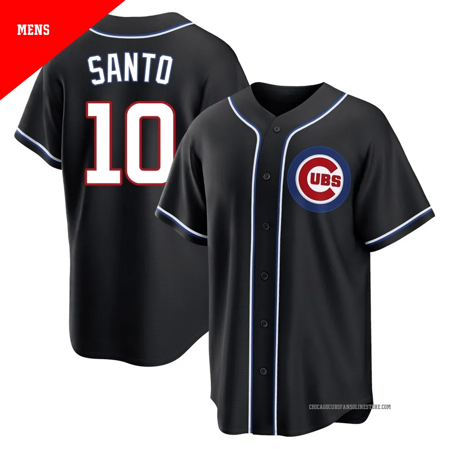 Chicago Cubs ＃10 Ron Santo Men's Replica Fashion Out Jersey - Black