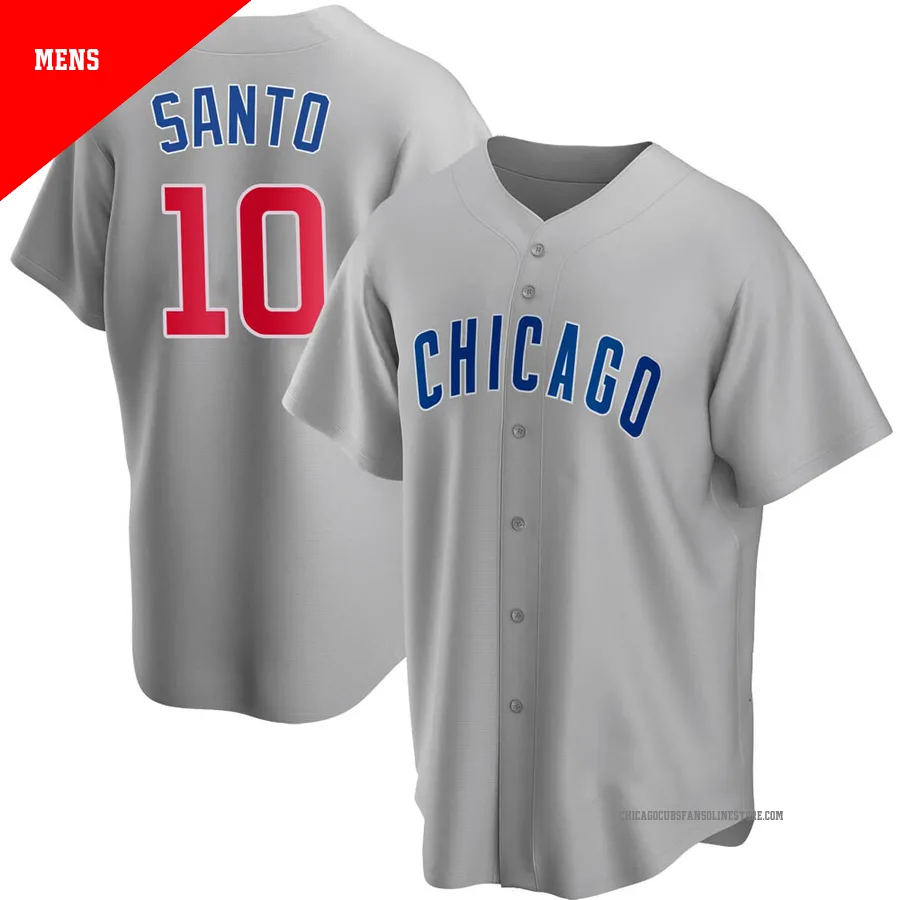 Chicago Cubs ＃10 Ron Santo Men's Replica Road Jersey - Gray