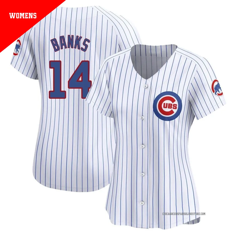 Chicago Cubs ＃14 Ernie Banks Women's Limited Home Jersey - White