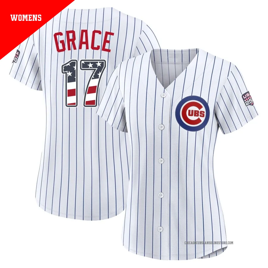 Chicago Cubs ＃17 Mark Grace Women's Limited USA 250 Fourth Of July Home Stadium Jersey - White