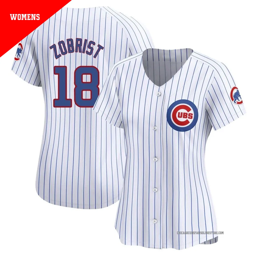 Chicago Cubs ＃18 Ben Zobrist Women's Limited Home Jersey - White