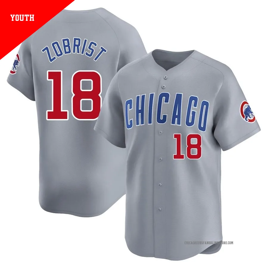 Chicago Cubs ＃18 Ben Zobrist Youth Limited Road Jersey - Gray