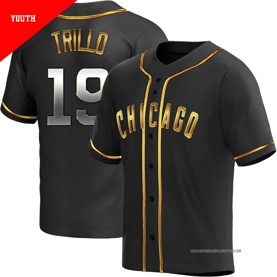 Chicago Cubs ＃19 Manny Trillo Youth Replica Black en Alternate Jersey - Gold