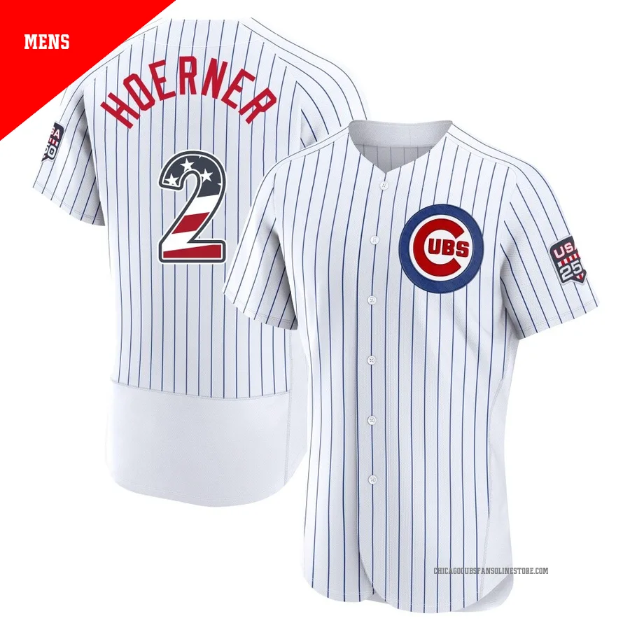 Chicago Cubs ＃2 Nico Hoerner Men's Authentic USA 250 Fourth Of July Home Jersey - White