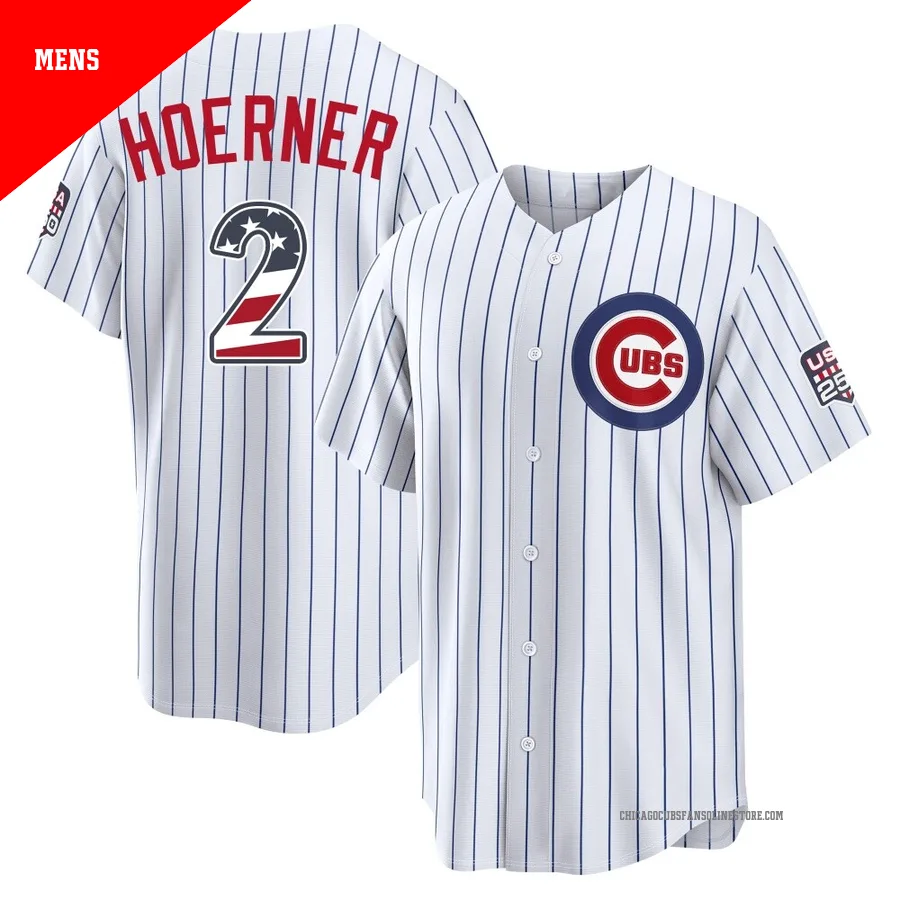 Chicago Cubs ＃2 Nico Hoerner Men's Limited USA 250 Fourth Of July Home Stadium Jersey - White
