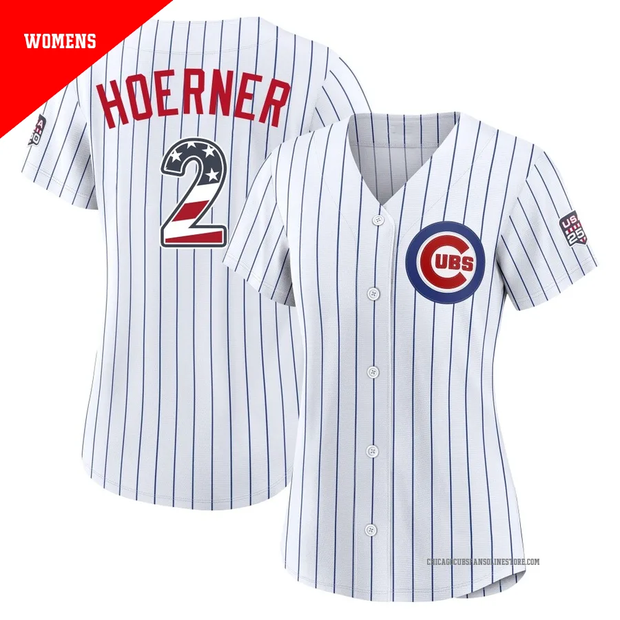 Chicago Cubs ＃2 Nico Hoerner Women's Limited USA 250 Fourth Of July Home Stadium Jersey - White