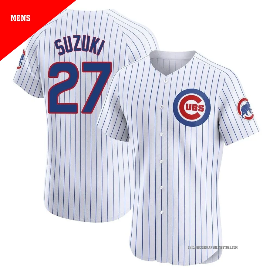 Chicago Cubs ＃27 Seiya Suzuki Men's Elite Home Jersey - White
