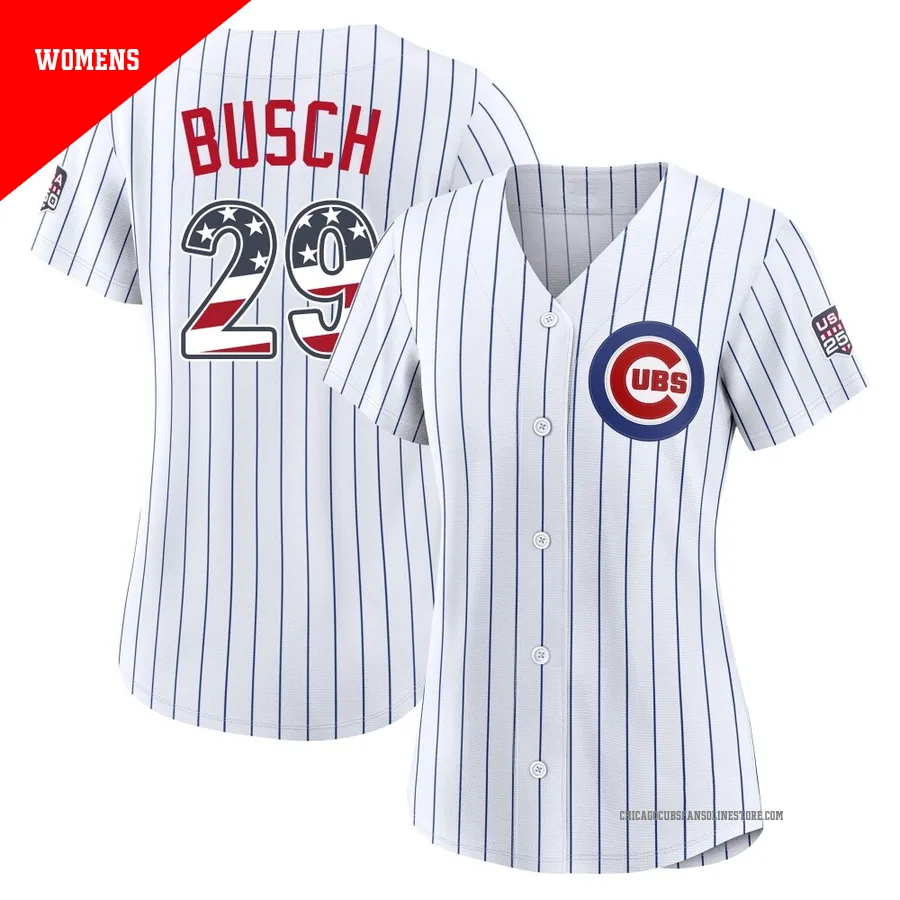 Chicago Cubs ＃29 Michael Busch Women's Limited USA 250 Fourth Of July Home Stadium Jersey - White
