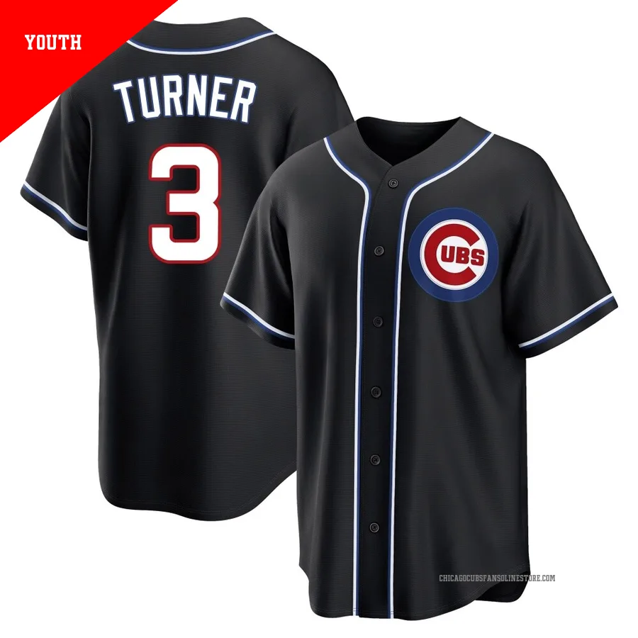 Chicago Cubs ＃3 Justin Turner Youth Replica Fashion Out Jersey - Black