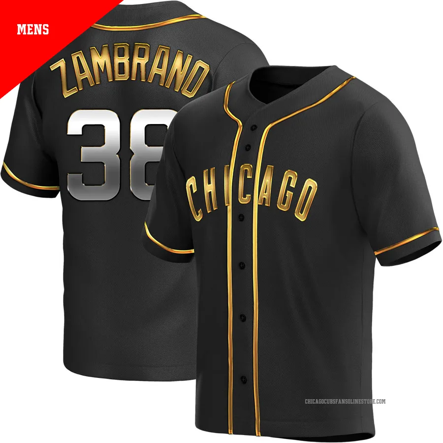 Chicago Cubs ＃38 Carlos Zambrano Men's Replica Black en Alternate Jersey - Gold