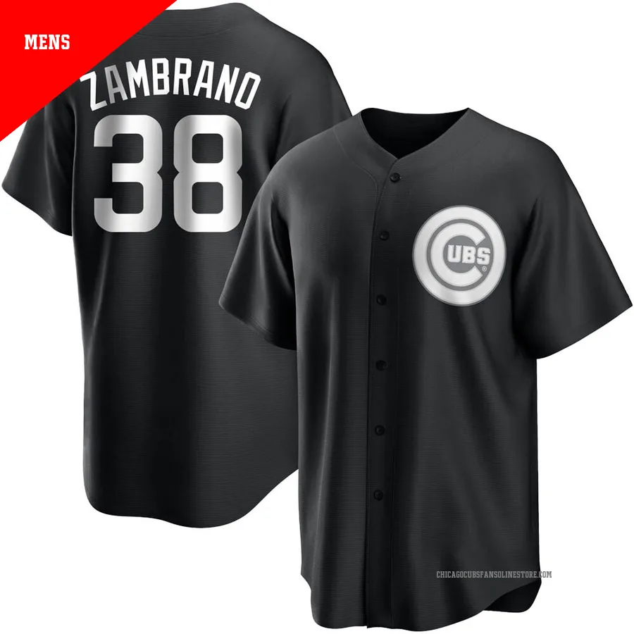 Chicago Cubs ＃38 Carlos Zambrano Men's Replica Jersey - Black/White