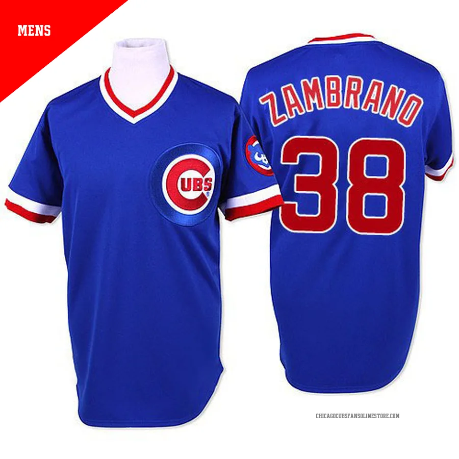 Chicago Cubs ＃38 Carlos Zambrano Men's Replica Throwback Jersey - Blue