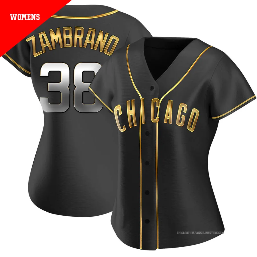 Chicago Cubs ＃38 Carlos Zambrano Women's Replica Black en Alternate Jersey - Gold