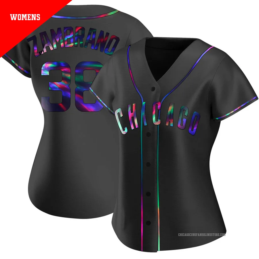 Chicago Cubs ＃38 Carlos Zambrano Women's Replica Holographic Alternate Jersey - Black
