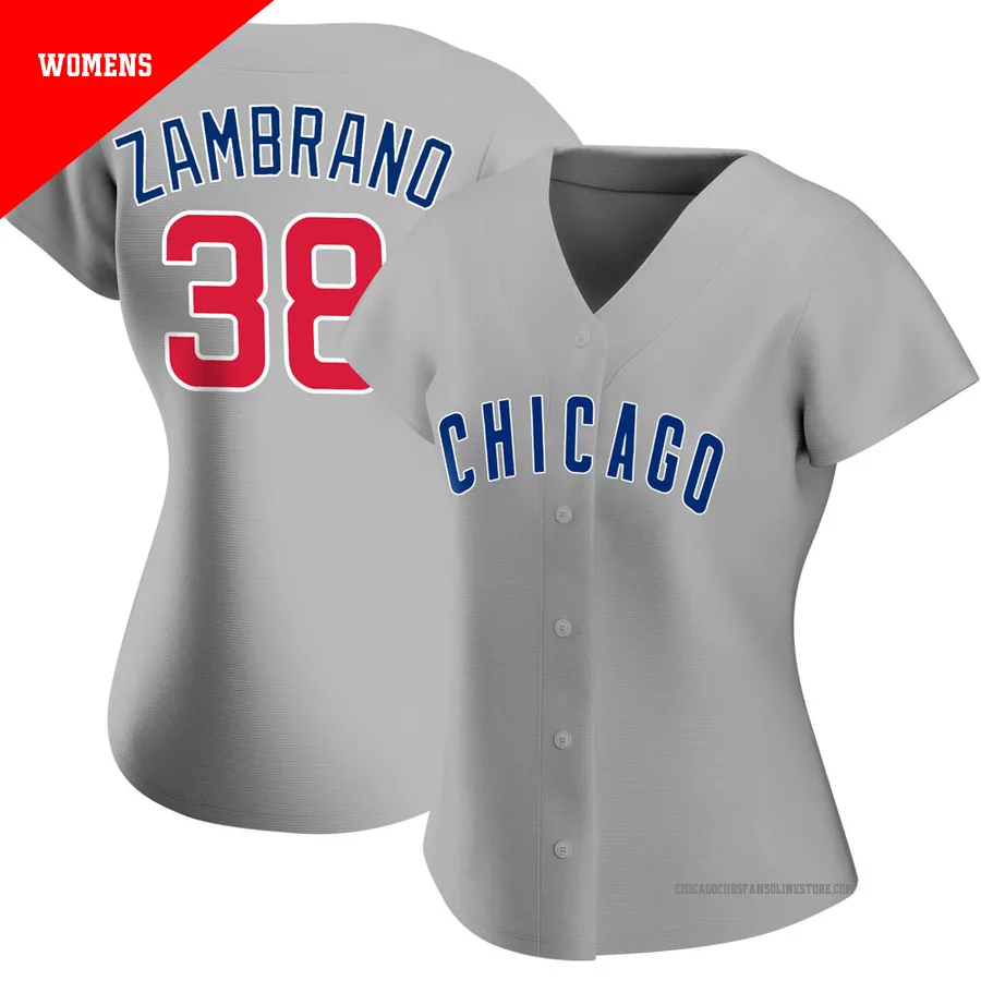 Chicago Cubs ＃38 Carlos Zambrano Women's Replica Road Jersey - Gray