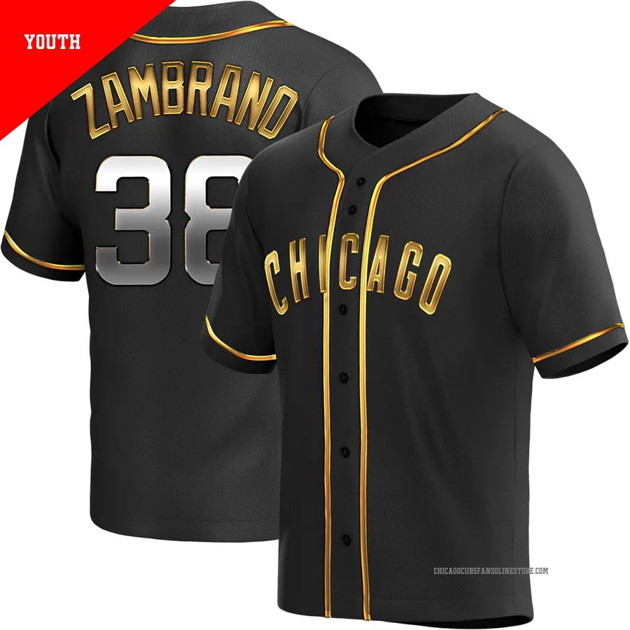 Chicago Cubs ＃38 Carlos Zambrano Youth Replica Black en Alternate Jersey - Gold