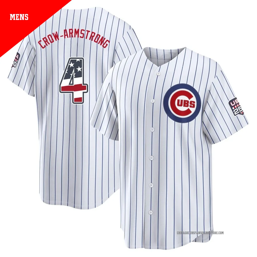 Chicago Cubs ＃4 Pete Crow-Armstrong Men's Limited USA 250 Fourth Of July Home Stadium Jersey - White