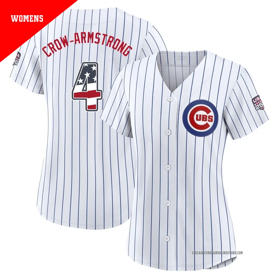 Chicago Cubs ＃4 Pete Crow-Armstrong Women's Limited USA 250 Fourth Of July Home Stadium Jersey - White