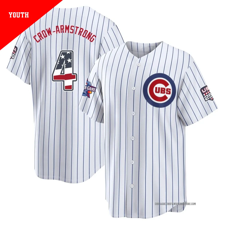 Chicago Cubs ＃4 Pete Crow-Armstrong Youth Limited 2026 All-Star Edition Stars & Stripes Home Stadium Jersey - White