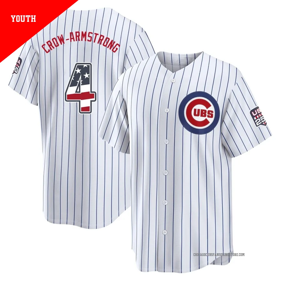 Chicago Cubs ＃4 Pete Crow-Armstrong Youth Limited USA 250 Fourth Of July Home Stadium Jersey - White
