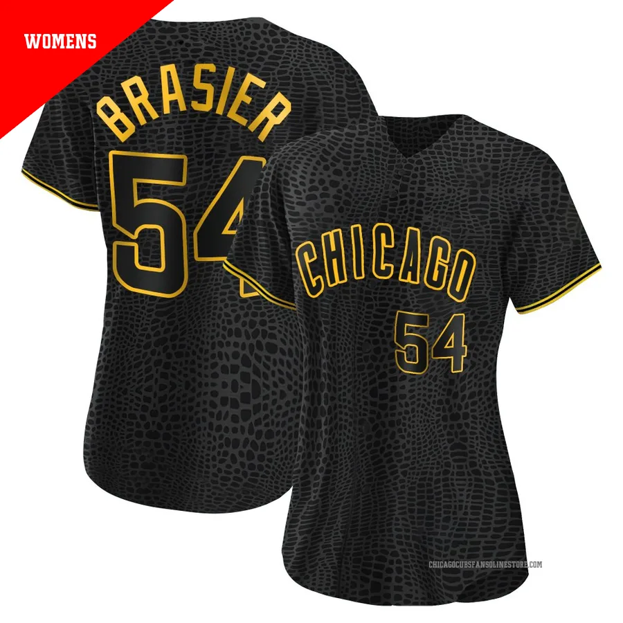 Chicago Cubs ＃54 Ryan Brasier Women's Authentic Snake Skin City Jersey - Black