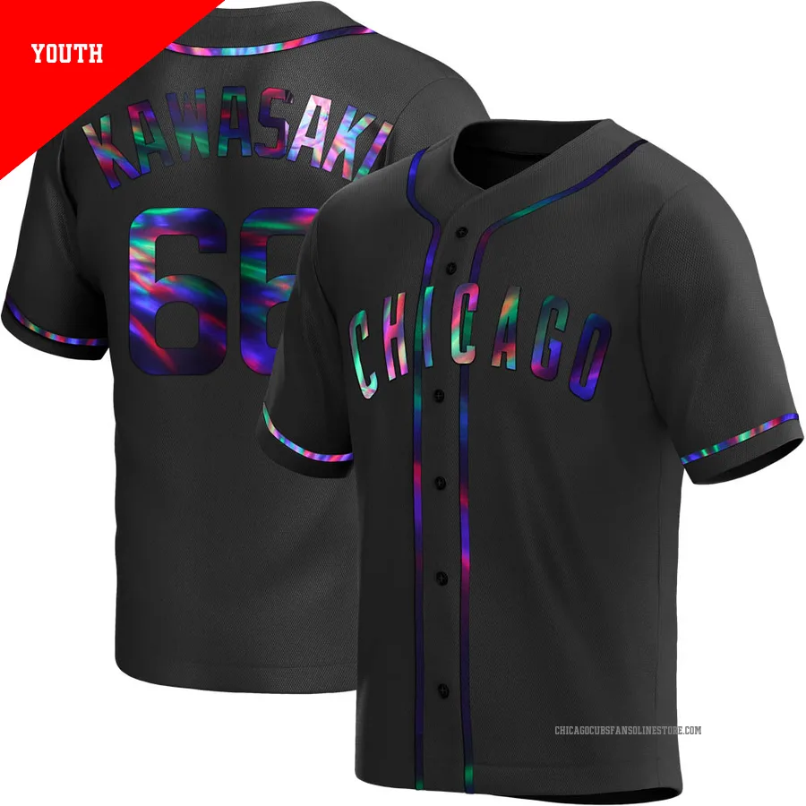 Chicago Cubs ＃66 Munenori Kawasaki Youth Replica Holographic Alternate Jersey - Black